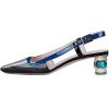 imageFSJ Women Fashion Square Toe Pumps Rhinestones Chunky Low Heel Cutout Slingback Sandals Shoes Size 415 USBlack Blue