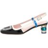 imageFSJ Women Fashion Square Toe Pumps Rhinestones Chunky Low Heel Cutout Slingback Sandals Shoes Size 415 USBlack White 1