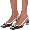 imageFSJ Women Fashion Square Toe Pumps Rhinestones Chunky Low Heel Cutout Slingback Sandals Shoes Size 415 USBlack White 1