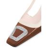 imageFSJ Women Fashion Square Toe Pumps Rhinestones Chunky Low Heel Cutout Slingback Sandals Shoes Size 415 USBrown 1
