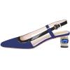 imageFSJ Women Fashion Square Toe Pumps Rhinestones Chunky Low Heel Cutout Slingback Sandals Shoes Size 415 USDark Blue