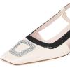 imageFSJ Women Fashion Square Toe Pumps Rhinestones Chunky Low Heel Cutout Slingback Sandals Shoes Size 415 USWhite 1