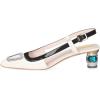 imageFSJ Women Fashion Square Toe Pumps Rhinestones Chunky Low Heel Cutout Slingback Sandals Shoes Size 415 USWhite 1