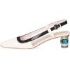 imageFSJ Women Fashion Square Toe Pumps Rhinestones Chunky Low Heel Cutout Slingback Sandals Shoes Size 415 USWhite