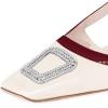 imageFSJ Women Fashion Square Toe Pumps Rhinestones Chunky Low Heel Cutout Slingback Sandals Shoes Size 415 USWine Red 1