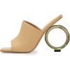 imageFSJ Women Square Open Toe Circle High Heel Mules Wide Band Summer Slip On Sexy Dress Party Backless Slide Sandals Size 415 USWheat