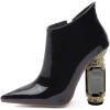imageFSJ Women Trendy Ankle Boots Pointed Toe Comfy Chunky High Heel Sparkly Crystal Side Zipper Booties Wedding Party Shoes Size 416 USBlack