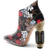 imageFSJ Women Trendy Ankle Boots Pointed Toe Comfy Chunky High Heel Sparkly Crystal Side Zipper Booties Wedding Party Shoes Size 416 USBlack Flower