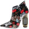 imageFSJ Women Trendy Ankle Boots Pointed Toe Comfy Chunky High Heel Sparkly Crystal Side Zipper Booties Wedding Party Shoes Size 416 USBlack Flower