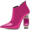 imageFSJ Women Trendy Ankle Boots Pointed Toe Comfy Chunky High Heel Sparkly Crystal Side Zipper Booties Wedding Party Shoes Size 416 USDeep Pink