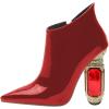 imageFSJ Women Trendy Ankle Boots Pointed Toe Comfy Chunky High Heel Sparkly Crystal Side Zipper Booties Wedding Party Shoes Size 416 USRed