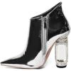imageFSJ Women Trendy Ankle Boots Pointed Toe Comfy Chunky High Heel Sparkly Crystal Side Zipper Booties Wedding Party Shoes Size 416 USSilver Metallic Leather