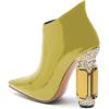 imageFSJ Women Trendy Ankle Boots Pointed Toe Comfy Chunky High Heel Sparkly Crystal Side Zipper Booties Wedding Party Shoes Size 416 USYellow Green