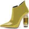 imageFSJ Women Trendy Ankle Boots Pointed Toe Comfy Chunky High Heel Sparkly Crystal Side Zipper Booties Wedding Party Shoes Size 416 USYellow Green