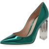 imageFSJ Women Clear High Heel Closed Pointed Toe Pumps Elegant Slip On Chunky Block Heel Ladies Bridal Wedding Party Dress Shoes Size 415 USForest Green