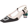 imageFSJ Women Fashion Square Toe Pumps Rhinestones Chunky Low Heel Cutout Slingback Sandals Shoes Size 415 USBlack 1