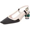 imageFSJ Women Fashion Square Toe Pumps Rhinestones Chunky Low Heel Cutout Slingback Sandals Shoes Size 415 USBlack
