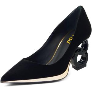 imageFSJ Women Classic Gold Chain Chunky Heel Pumps Pointed Toe Slip On High Heel Ladies Office Fashion Comfy Evening Shoes Size 416 USBlack Velvet