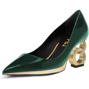 imageFSJ Women Classic Gold Chain Chunky Heel Pumps Pointed Toe Slip On High Heel Ladies Office Fashion Comfy Evening Shoes Size 416 USGreen