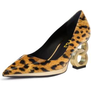 imageFSJ Women Classic Gold Chain Chunky Heel Pumps Pointed Toe Slip On High Heel Ladies Office Fashion Comfy Evening Shoes Size 416 USLeopard Print