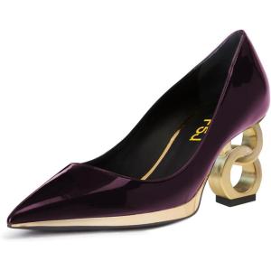 imageFSJ Women Classic Gold Chain Chunky Heel Pumps Pointed Toe Slip On High Heel Ladies Office Fashion Comfy Evening Shoes Size 416 USPlum