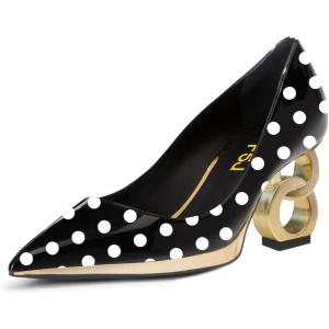 imageFSJ Women Classic Gold Chain Chunky Heel Pumps Pointed Toe Slip On High Heel Ladies Office Fashion Comfy Evening Shoes Size 416 USPolka Dot