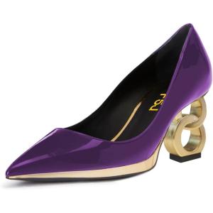 imageFSJ Women Classic Gold Chain Chunky Heel Pumps Pointed Toe Slip On High Heel Ladies Office Fashion Comfy Evening Shoes Size 416 USPurple