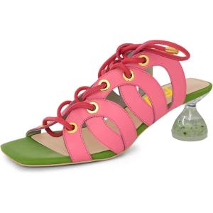 imageFSJ Women Classic Open Toe Special Kitten Low Heel Sandals Lace Up Cutout Summer Dress Casual Slide Mules Size 415 USPink