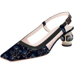 imageFSJ Women Fashion Square Toe Pumps Rhinestones Chunky Low Heel Cutout Slingback Sandals Shoes Size 415 USVintage Flower