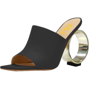 imageFSJ Women Square Open Toe Circle High Heel Mules Wide Band Summer Slip On Sexy Dress Party Backless Slide Sandals Size 415 USBlack