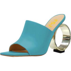 imageFSJ Women Square Open Toe Circle High Heel Mules Wide Band Summer Slip On Sexy Dress Party Backless Slide Sandals Size 415 USBlue
