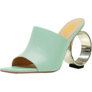 imageFSJ Women Square Open Toe Circle High Heel Mules Wide Band Summer Slip On Sexy Dress Party Backless Slide Sandals Size 415 USLight Green