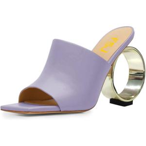 imageFSJ Women Square Open Toe Circle High Heel Mules Wide Band Summer Slip On Sexy Dress Party Backless Slide Sandals Size 415 USPurple