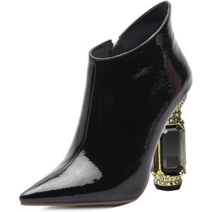 imageFSJ Women Trendy Ankle Boots Pointed Toe Comfy Chunky High Heel Sparkly Crystal Side Zipper Booties Wedding Party Shoes Size 416 USBlack