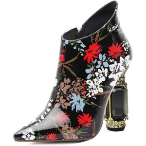 imageFSJ Women Trendy Ankle Boots Pointed Toe Comfy Chunky High Heel Sparkly Crystal Side Zipper Booties Wedding Party Shoes Size 416 USBlack Flower