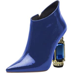 imageFSJ Women Trendy Ankle Boots Pointed Toe Comfy Chunky High Heel Sparkly Crystal Side Zipper Booties Wedding Party Shoes Size 416 USBlue