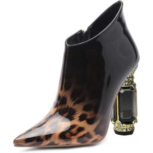 imageFSJ Women Trendy Ankle Boots Pointed Toe Comfy Chunky High Heel Sparkly Crystal Side Zipper Booties Wedding Party Shoes Size 416 USLeopard Gradient