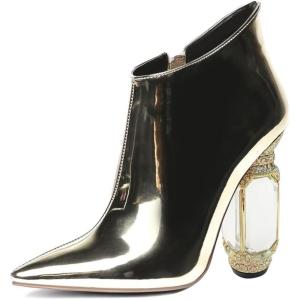 imageFSJ Women Trendy Ankle Boots Pointed Toe Comfy Chunky High Heel Sparkly Crystal Side Zipper Booties Wedding Party Shoes Size 416 USLight Gold