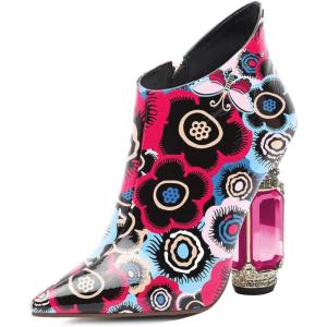 imageFSJ Women Trendy Ankle Boots Pointed Toe Comfy Chunky High Heel Sparkly Crystal Side Zipper Booties Wedding Party Shoes Size 416 USPink Graffiti