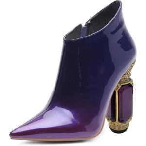 imageFSJ Women Trendy Ankle Boots Pointed Toe Comfy Chunky High Heel Sparkly Crystal Side Zipper Booties Wedding Party Shoes Size 416 USPurple