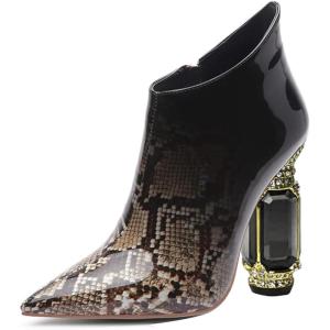 imageFSJ Women Trendy Ankle Boots Pointed Toe Comfy Chunky High Heel Sparkly Crystal Side Zipper Booties Wedding Party Shoes Size 416 USSnakeskin