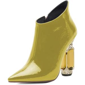 imageFSJ Women Trendy Ankle Boots Pointed Toe Comfy Chunky High Heel Sparkly Crystal Side Zipper Booties Wedding Party Shoes Size 416 USYellow Green