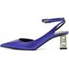 imageFSJ Women Block Chunky Heel Crystal Slingback Pumps Pointed Toe Strappy DOrsay Party Wedding Bride Pump Shoes Size 416 USBlue