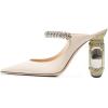 imageFSJ Women Crystal Chunky Heeled Mules Wedding Sandals Rhinestone Strappy Pumps Pointed Toe Fashion Slippers Slip On Bridal Shoes Size 415 USBeige
