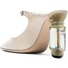imageFSJ Women Crystal Chunky Heeled Mules Wedding Sandals Rhinestone Strappy Pumps Pointed Toe Fashion Slippers Slip On Bridal Shoes Size 415 USBeige