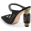 imageFSJ Women Crystal Chunky Heeled Mules Wedding Sandals Rhinestone Strappy Pumps Pointed Toe Fashion Slippers Slip On Bridal Shoes Size 415 USBlack Mesh
