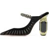 imageFSJ Women Crystal Chunky Heeled Mules Wedding Sandals Rhinestone Strappy Pumps Pointed Toe Fashion Slippers Slip On Bridal Shoes Size 415 USBlack Mesh