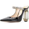 imageFSJ Women Crystal Chunky Heeled Mules Wedding Sandals Rhinestone Strappy Pumps Pointed Toe Fashion Slippers Slip On Bridal Shoes Size 415 USBlack White