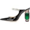 imageFSJ Women Crystal Chunky Heeled Mules Wedding Sandals Rhinestone Strappy Pumps Pointed Toe Fashion Slippers Slip On Bridal Shoes Size 415 USBlackGreen