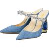 imageFSJ Women Crystal Chunky Heeled Mules Wedding Sandals Rhinestone Strappy Pumps Pointed Toe Fashion Slippers Slip On Bridal Shoes Size 415 USBlue Denim